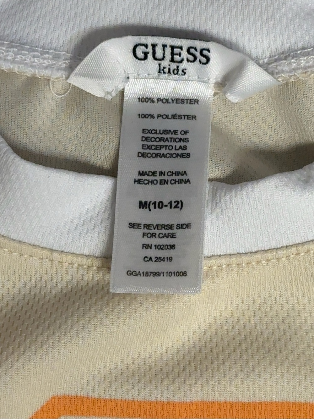 GUESS Kids Girls Varsity Rhinestone Logo Tee | Size M (10-12) | Cream & White - Picture 4 of 4